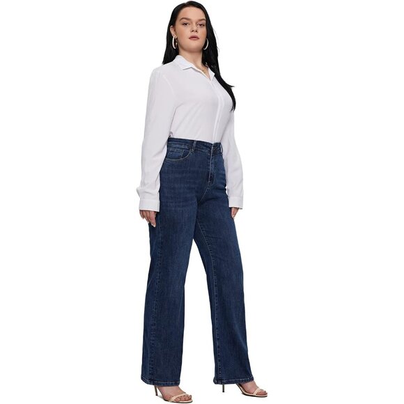 Plus Size Baggy Jeans Women Wide Leg Full Length High Waist Comfortable - Picture 4 of 8